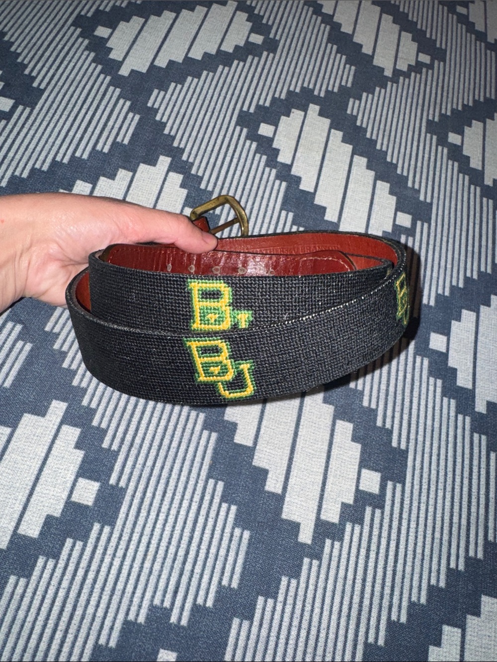 Smathers & Branson Baylor Belt Brown Leather Trim Green-Yellow Embroidery Size38 - Picture 2 of 9